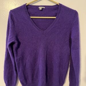 Halogen Women's Deep Purple V-Neck 100% Cashmere Sweater